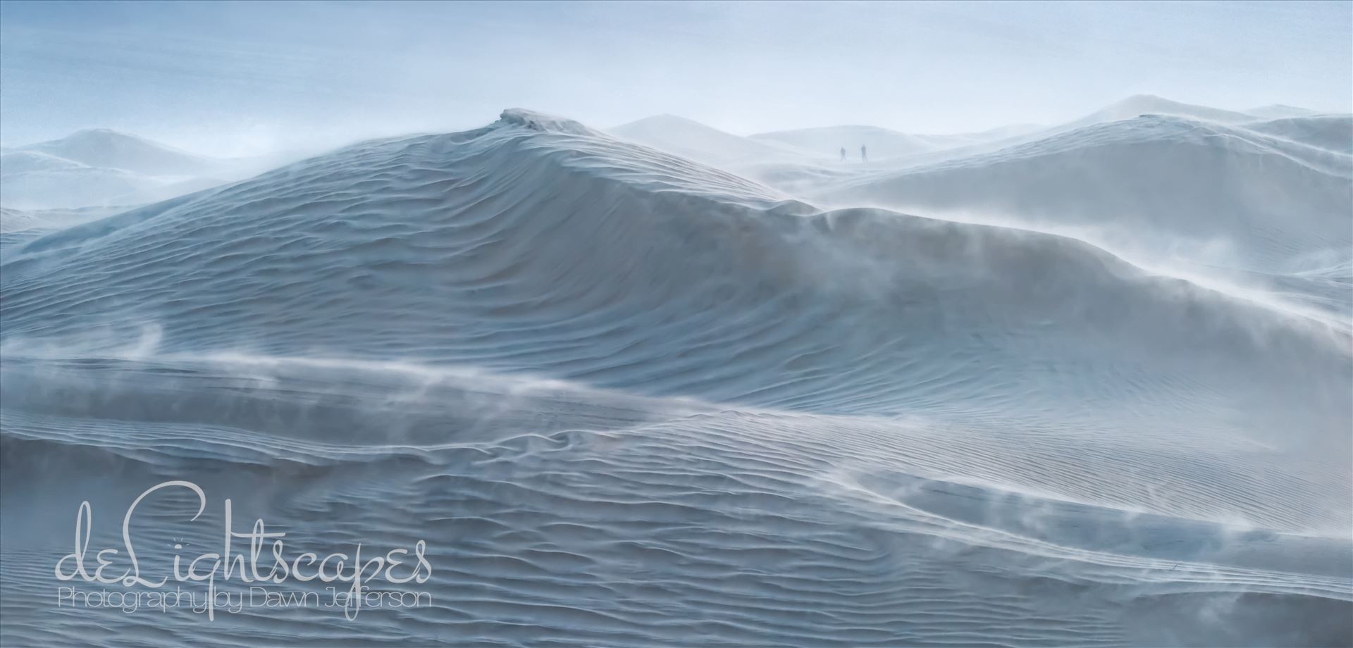 Rough Seas - Mesquite Dunes at blue hour during a wind storm with 30 mph sustained winds and 50-60 mph gusts. The dunes looked like a storm tossed sea especially the large dune which appears to be a cresting wave and the blowing sand is reminiscent of sea spray. by Dawn Jefferson