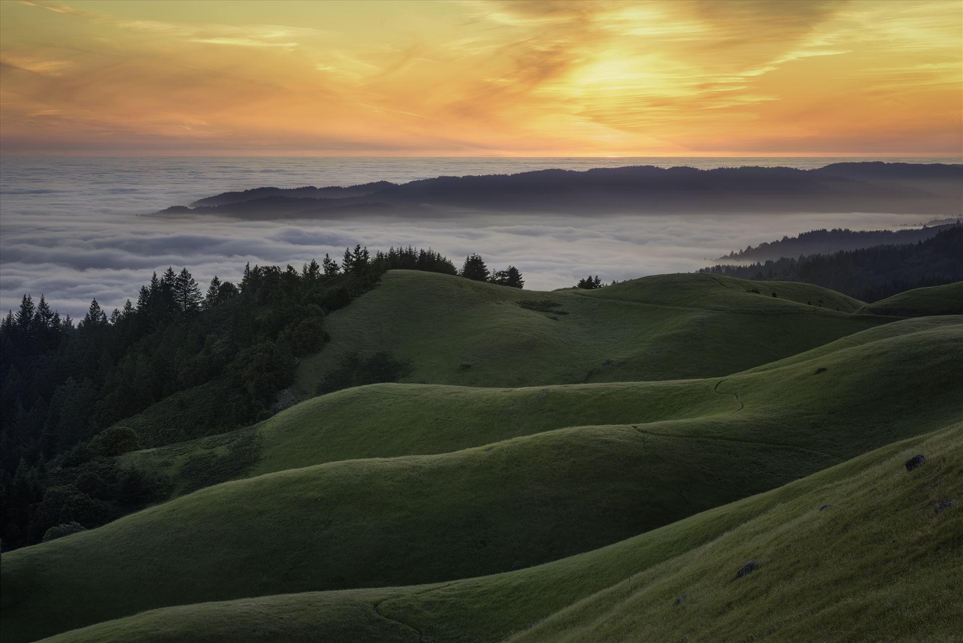 Above the Fog - The sun sets behind a layer of fog above the fog. by Dawn Jefferson