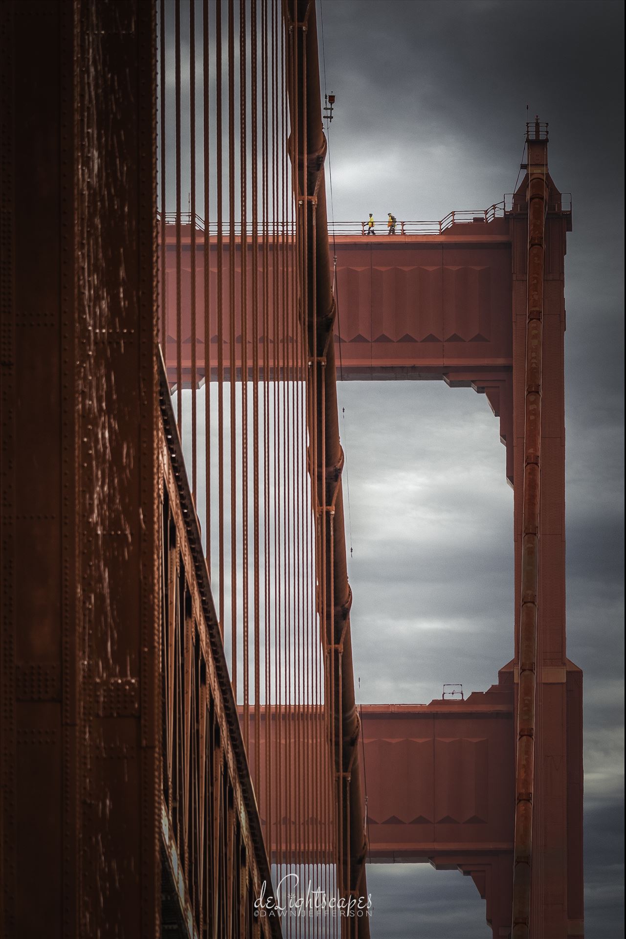 Hard Day's Work - Two workers on top of the Golden Gate Bridge by Dawn Jefferson