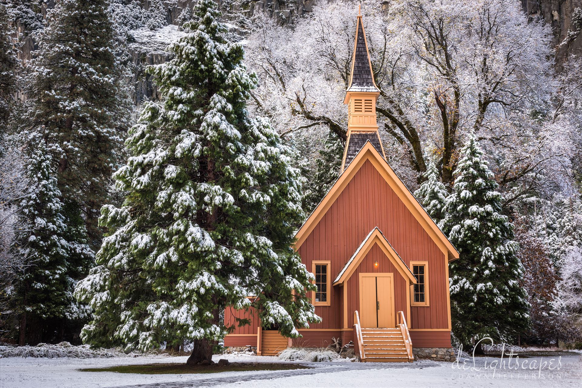 The Little Yosemite Church in Winter -  by Dawn Jefferson