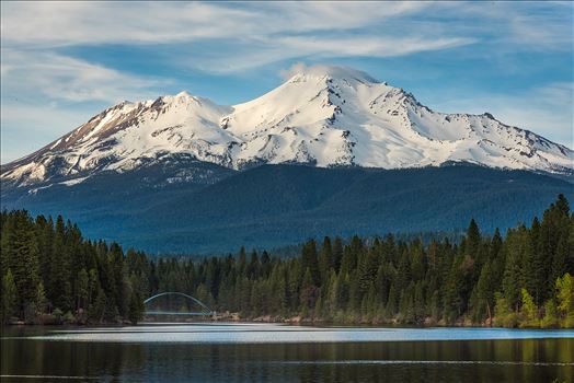 Mt Shasta from the Lake. - Mt Shasta view and pedestrian footbridge from the lake